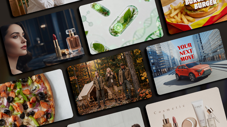 Various advertising creatives are gathered in the image, highlighting how LG DOOH Ads enables flexible, centralized remote management of external advertising networks based on global ad-tech partnerships.